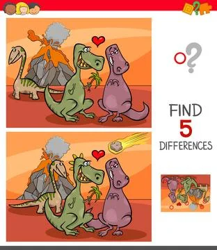 Find differences game with dinosaurs Cartoon Illustration of Finding Five ... 写真素材