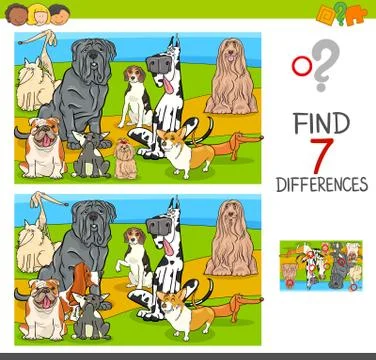 Find differences game with dog characters Stock Illustration
