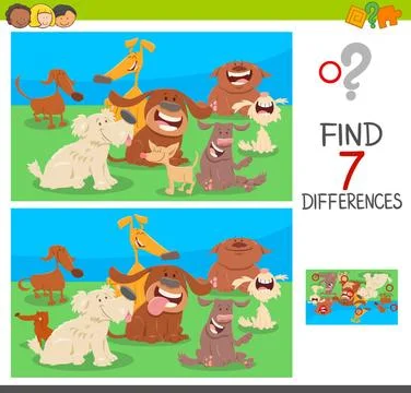 Find differences game with dog characters Cartoon Illustration of Finding ... 스톡 사진