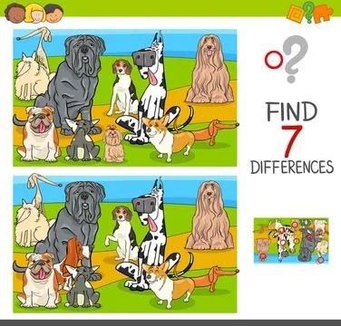 Find differences game with dog characters Cartoon Illustration of Finding ... Foto stock