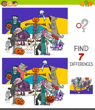 Find differences game with Halloween characters Cartoon Illustration of Fi... Stock Photos