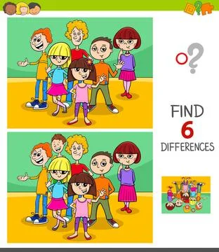 Find differences game with kids or teens Cartoon Illustration of Finding S... 스톡 사진