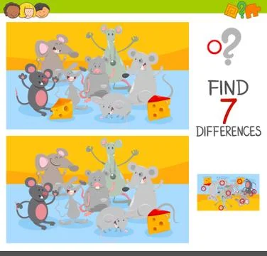Find differences game with mice animal characters Stock Illustration