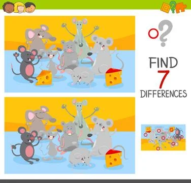 Find differences game with mice animal characters Cartoon Illustration of ... Stock Photos