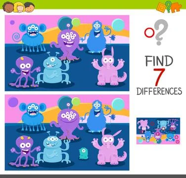 Find differences game with monsters Cartoon Illustration of Finding Seven ... 스톡 사진