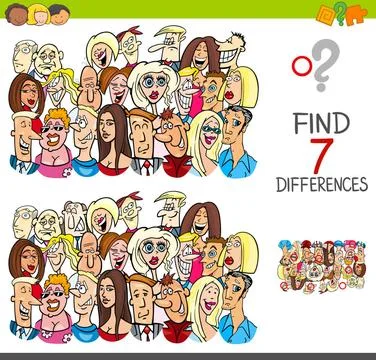 Find differences game with people characters Cartoon Illustration of Findi... Stock Photos
