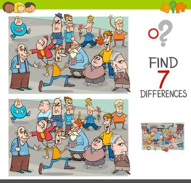 Find differences game with people characters Cartoon Illustration of Findi... Foto stock