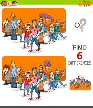 Find differences game with people group Cartoon Illustration of Finding Si... 스톡 사진