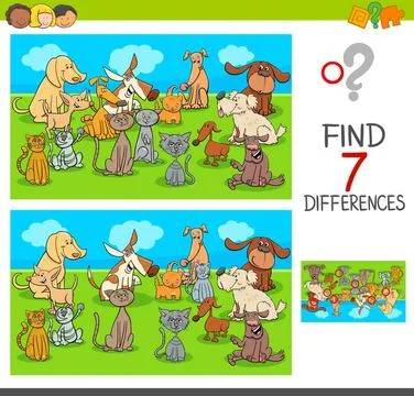 Find differences game with pets animals Cartoon Illustration of Finding Se... Stock Photos