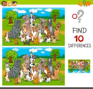 Find differences game with purebred dogs Cartoon Illustration of Finding T... 写真素材