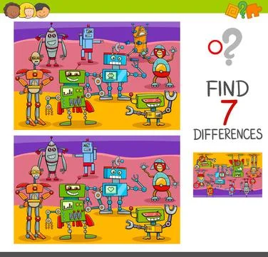 Find differences game with robot characters Cartoon Illustration of Findin... Stock Photos
