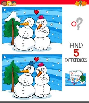 Find differences game with snowmen Stock Illustration