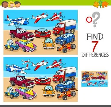 Find differences game with transport vehicles Cartoon Illustration of Find... Stock Photos