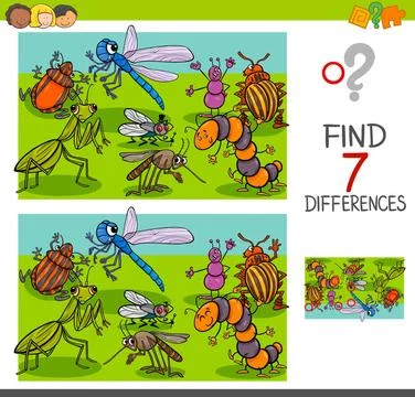 Find differences with insects animal characters group Cartoon Illustration... Stock Photos