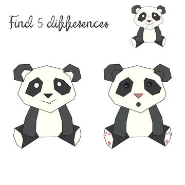 Find differences kids layout for game panda bear Stock Illustration