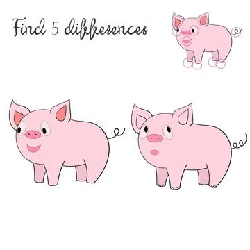 Find differences kids layout for game pig Illustrazione stock