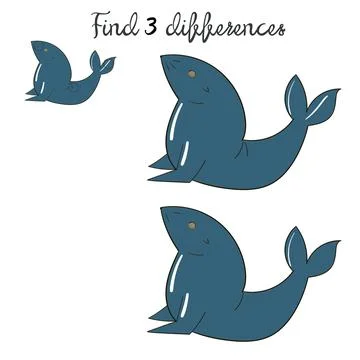 Find differences kids layout for game seal Stock Illustration