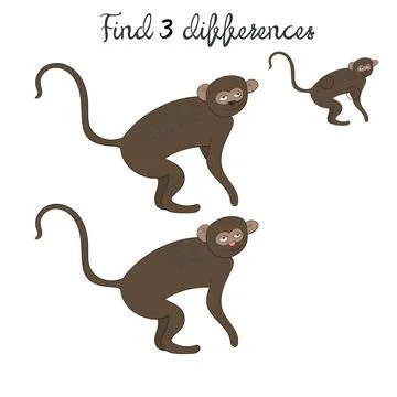 Find differences kids layout for game vervet ape Stock Illustration