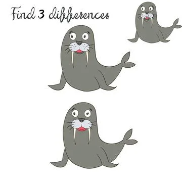 Find differences kids layout for game seal Stock Illustration