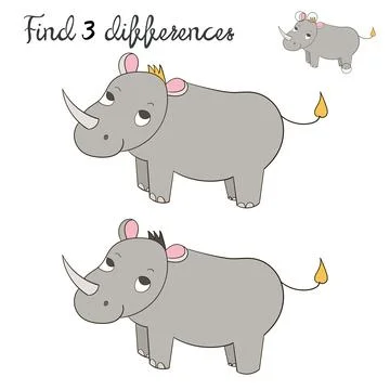 Find differences kids layout for game rhino Stock Illustration