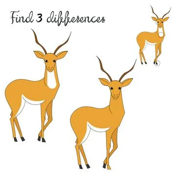 Find differences kids layout for game gazelle Stock Illustration