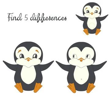 Find differences kids layout for game penguin Stock Illustration