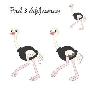 Find differences kids layout for game ostrich Stock Illustration