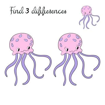 Find differences kids layout for game jellyfish Illustrazione stock