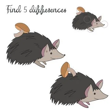 Find differences kids layout for game hedgehog Stock Illustration