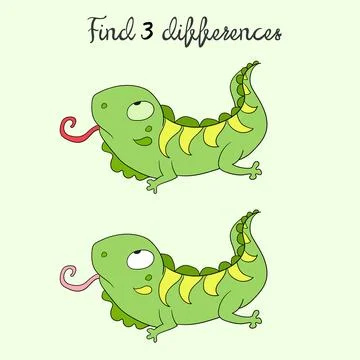 Find differences kids layout for game iguana Stock Illustration
