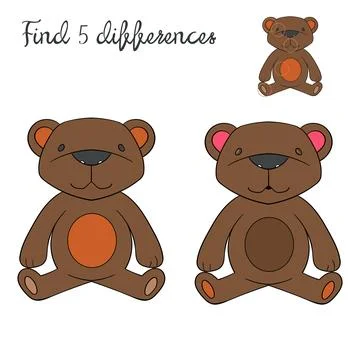 Find differences kids layout for game bear Stock Illustration