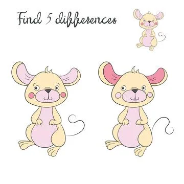 Find differences kids layout for game mouse Stock Illustration