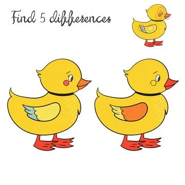 Find differences kids layout for game duck Stock Illustration