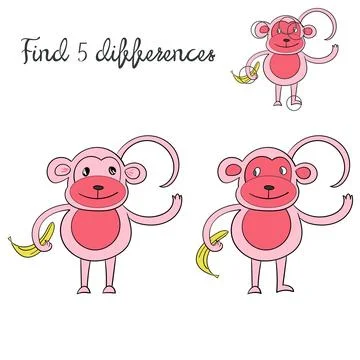 Find differences kids layout for game monkey Stock Illustration