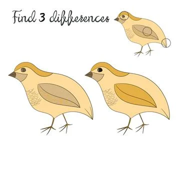 Find differences kids layout for game quail Stock Illustration