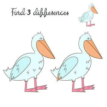 Find differences kids layout for game pelican Stock Illustration