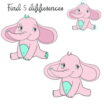 Find differences kids layout for game elephant Stock Illustration