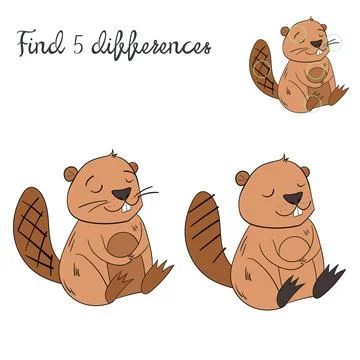 Find differences kids layout for game beaver Stock Illustration