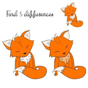 Find differences kids layout for game fox Stock Illustration