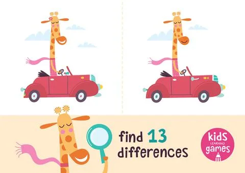 Find the differences. Kids learning games collection. Giraffe in a cartoon style Stock Illustration
