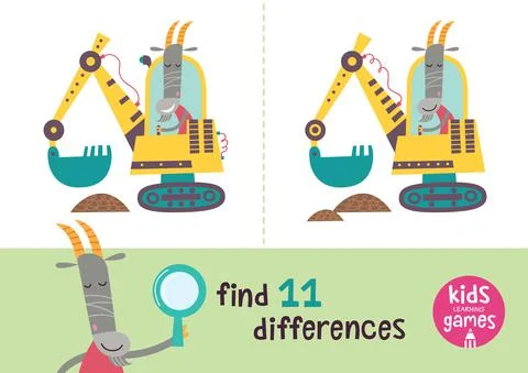 Find the differences. Kids learning games collection. Goat in a cartoon style an Stock Illustration