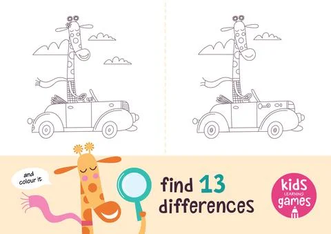 Find the differences. Kids learning games collection. Giraffe in a cartoon style Stock Illustration