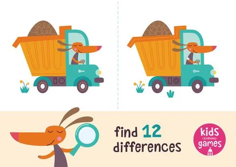 Find the differences. Kids learning games collection. Dog in a cartoon style is  Stock Illustration