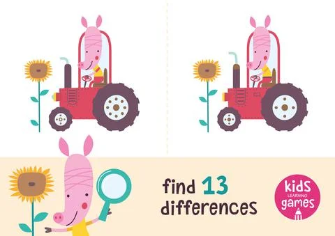 Find the differences. Kids learning games collection. Pig in a cartoon style is  Stock Illustration