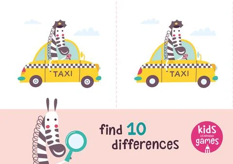 Find the differences. Kids learning games collection. Zebra in a cartoon style i Stock Illustration