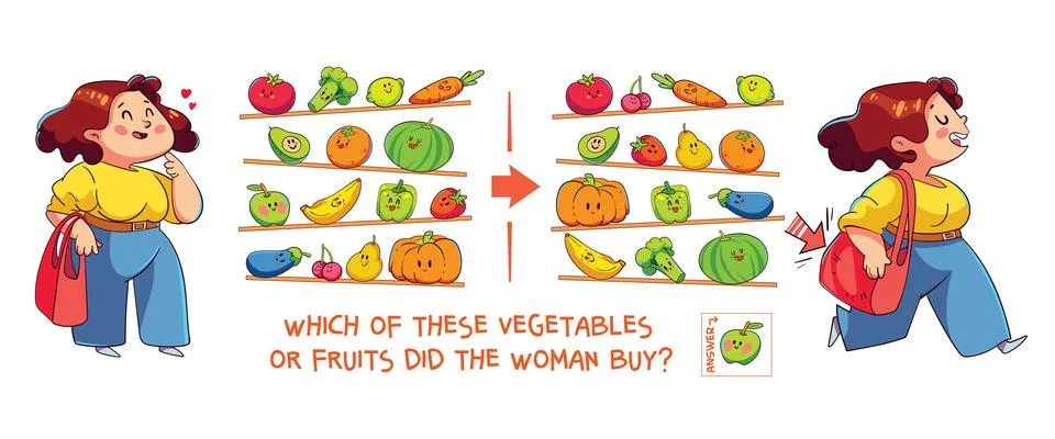 Find the differences puzzle game. Which of these vegetables or fruits did the Stock Illustration
