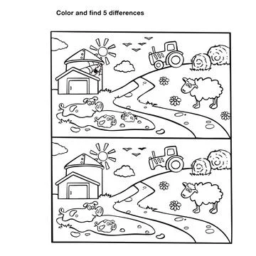 Find differences puzzle for kids, coloring book, vector illustration Illustrazione stock