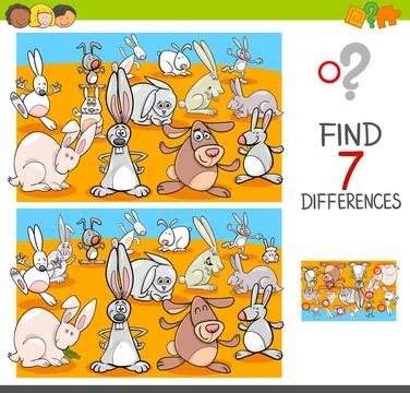 Find differences with rabbits animal characters Cartoon Illustration of Fi... Stock Photos