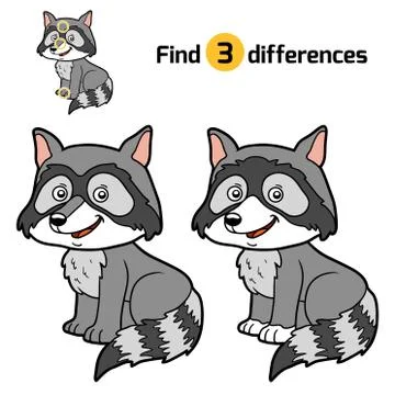 Find differences, Raccoon Stock Illustration
