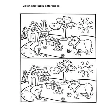 Find the differences riddle for kids, coloring book, vector illustration Stock Illustration